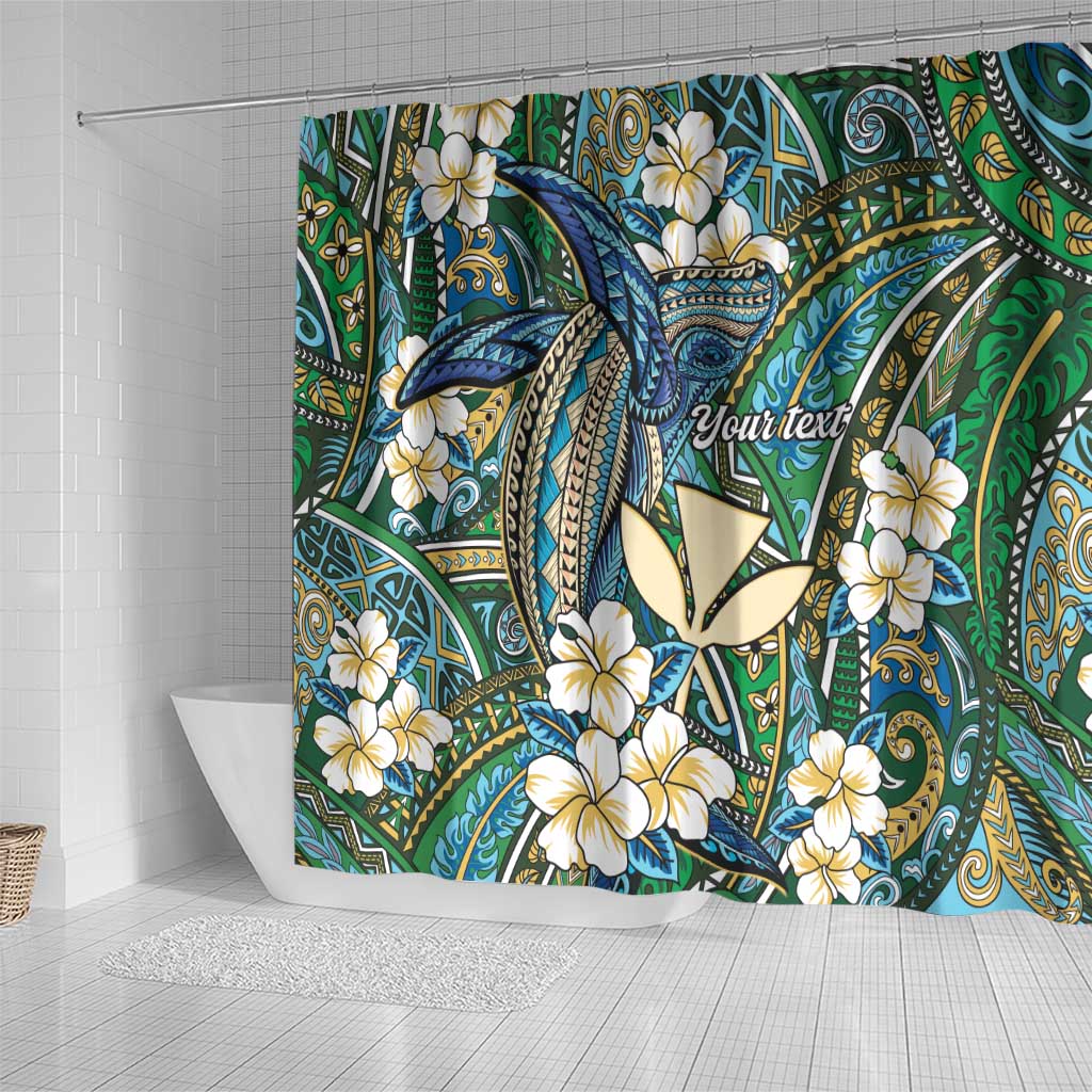 Personalised Hawaii Tribal Humpback Whale Shower Curtain Omaomao Hibiscus Seamless Pattern LT9 - Polynesian Pride
