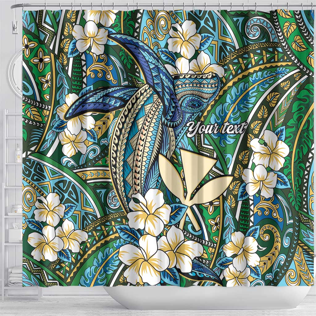 Personalised Hawaii Tribal Humpback Whale Shower Curtain Omaomao Hibiscus Seamless Pattern LT9 - Polynesian Pride