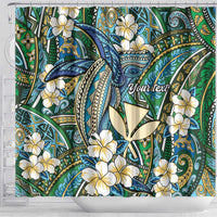 Personalised Hawaii Tribal Humpback Whale Shower Curtain Omaomao Hibiscus Seamless Pattern LT9 - Polynesian Pride