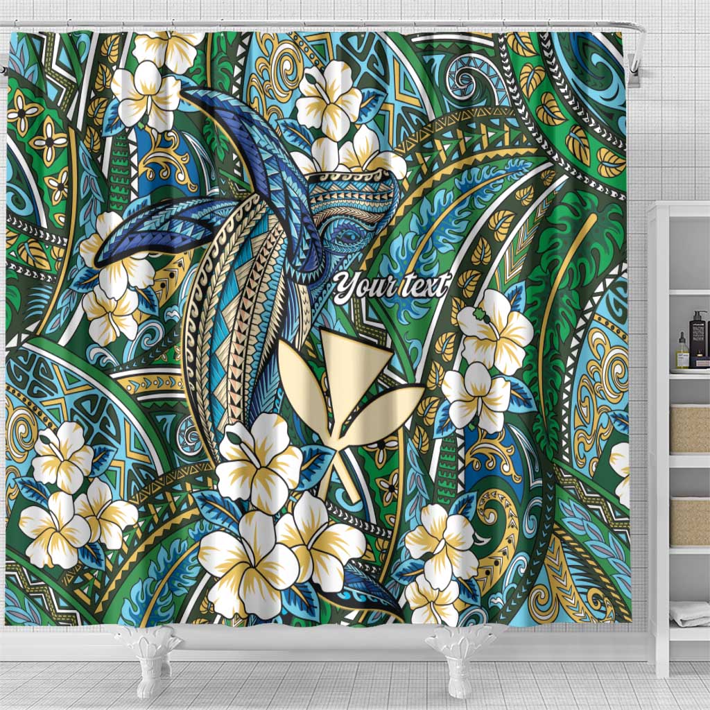 Personalised Hawaii Tribal Humpback Whale Shower Curtain Omaomao Hibiscus Seamless Pattern LT9 - Polynesian Pride
