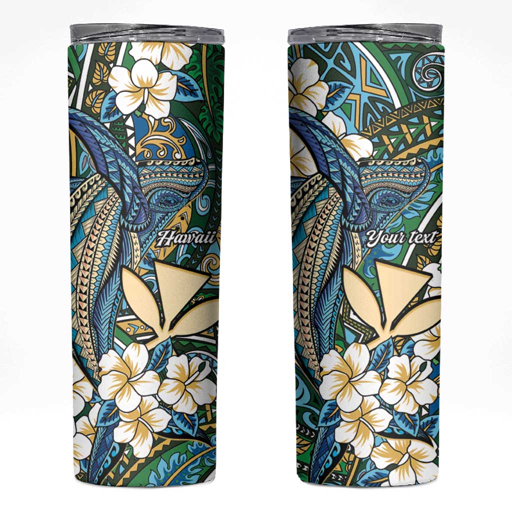 Personalised Hawaii Tribal Humpback Whale Skinny Tumbler Omaomao Hibiscus Seamless Pattern LT9 Green - Polynesian Pride