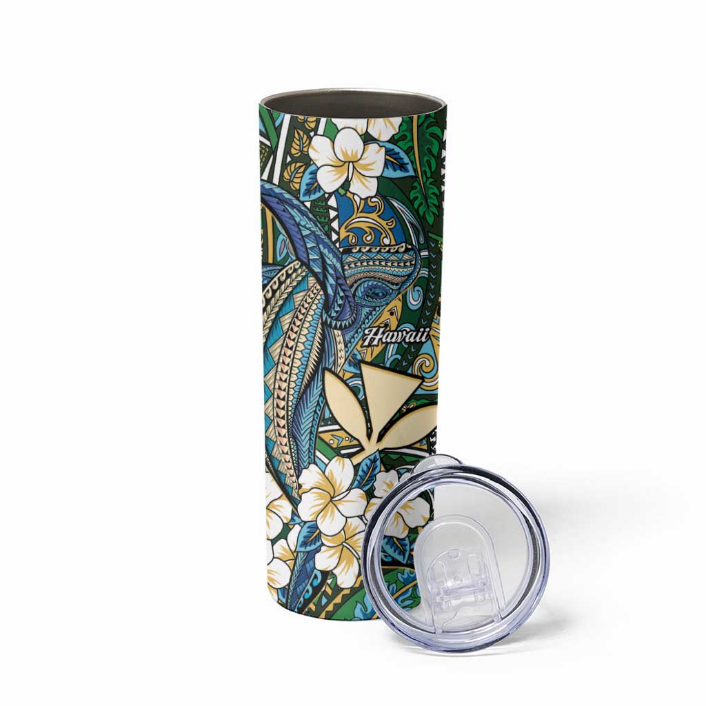 Personalised Hawaii Tribal Humpback Whale Skinny Tumbler Omaomao Hibiscus Seamless Pattern LT9 - Polynesian Pride