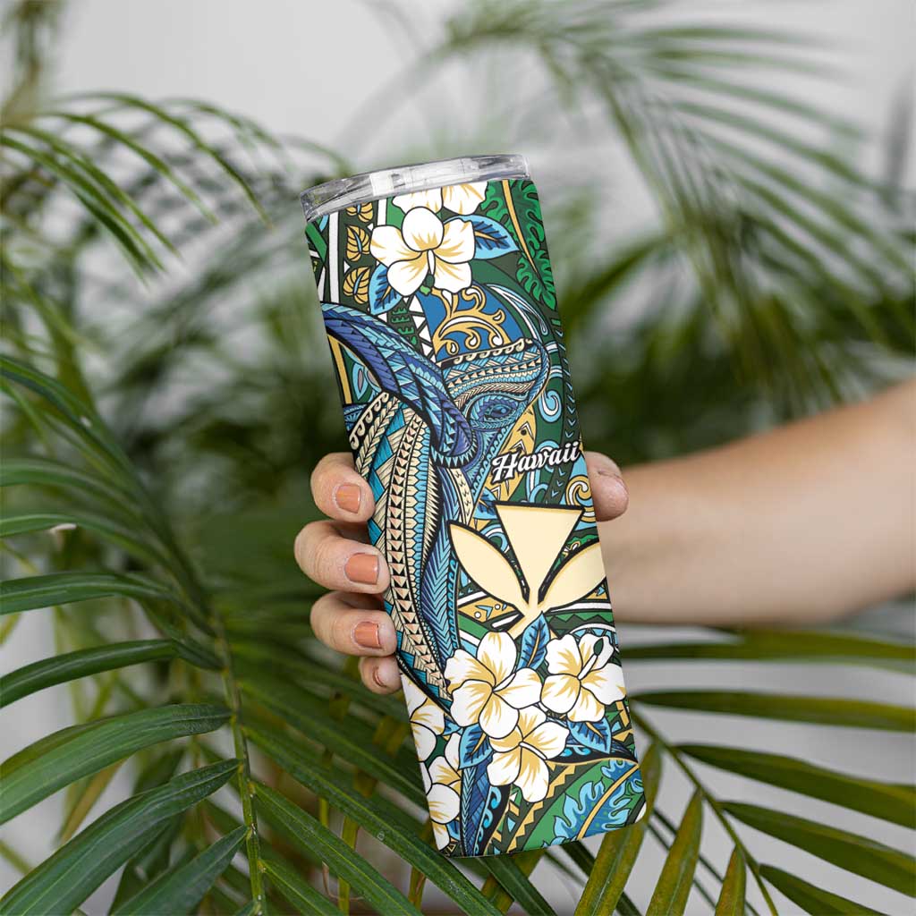 Personalised Hawaii Tribal Humpback Whale Skinny Tumbler Omaomao Hibiscus Seamless Pattern LT9 - Polynesian Pride