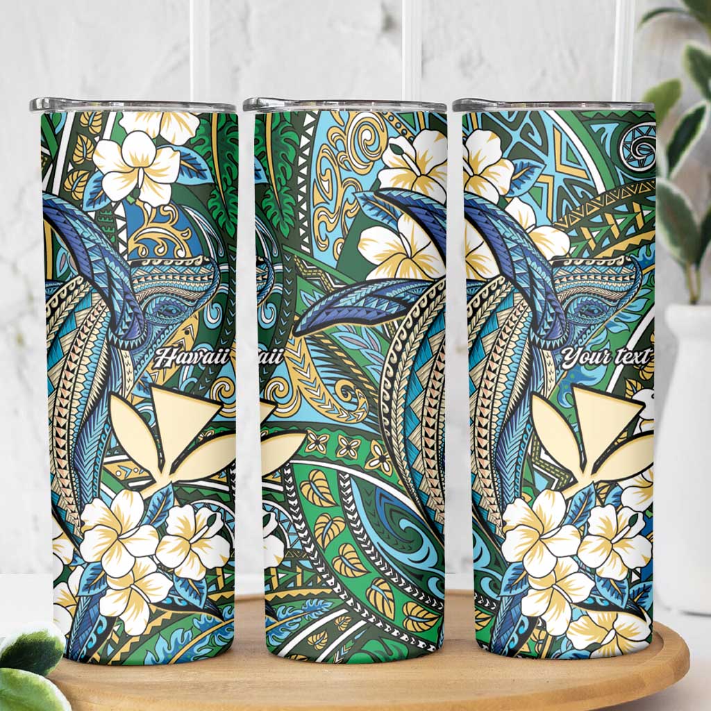 Personalised Hawaii Tribal Humpback Whale Skinny Tumbler Omaomao Hibiscus Seamless Pattern LT9 - Polynesian Pride