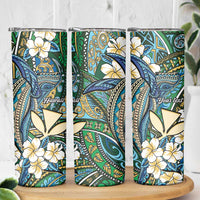 Personalised Hawaii Tribal Humpback Whale Skinny Tumbler Omaomao Hibiscus Seamless Pattern LT9 - Polynesian Pride