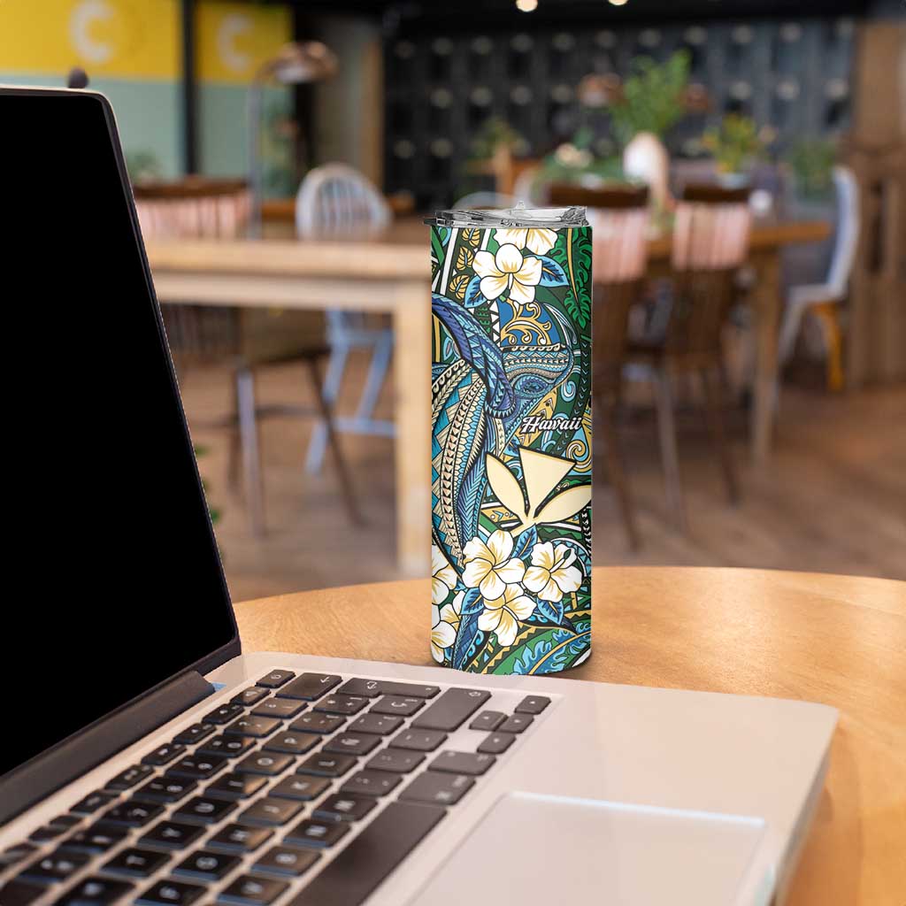 Personalised Hawaii Tribal Humpback Whale Skinny Tumbler Omaomao Hibiscus Seamless Pattern LT9 - Polynesian Pride