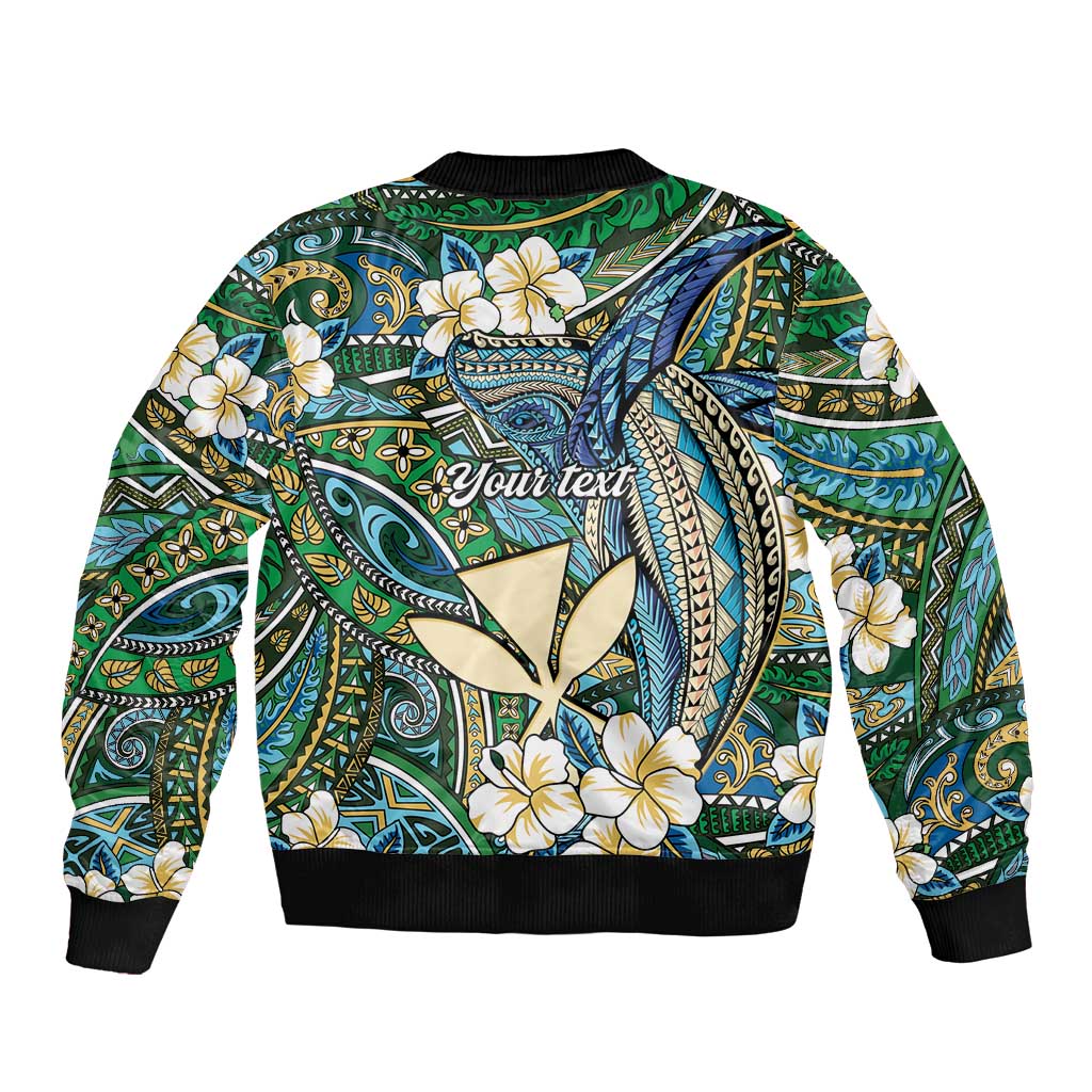Personalised Hawaii Tribal Humpback Whale Sleeve Zip Bomber Jacket Omaomao Hibiscus Seamless Pattern LT9 - Polynesian Pride