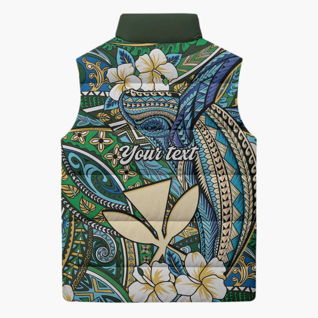 Personalised Hawaii Tribal Humpback Whale Sleeveless Puffer Jacket Omaomao Hibiscus Seamless Pattern LT9 - Polynesian Pride