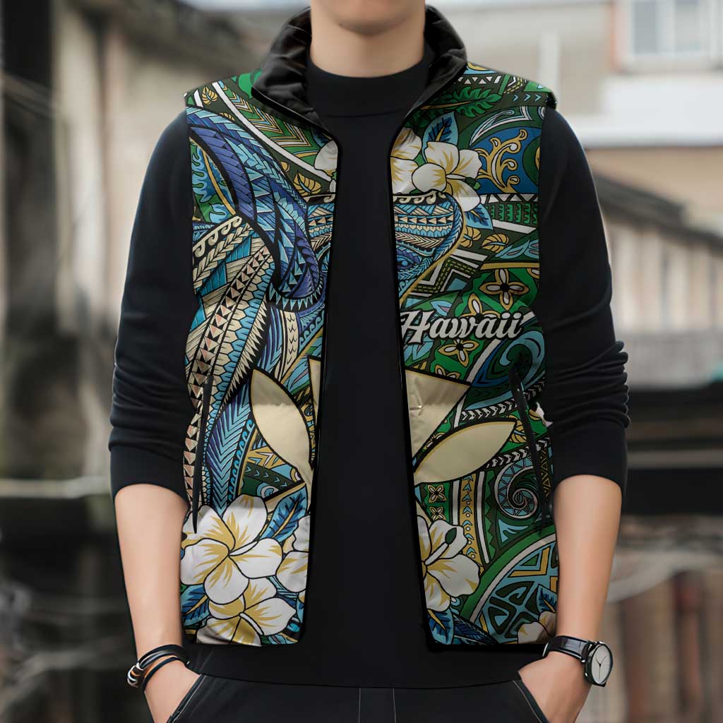Personalised Hawaii Tribal Humpback Whale Sleeveless Puffer Jacket Omaomao Hibiscus Seamless Pattern LT9 - Polynesian Pride