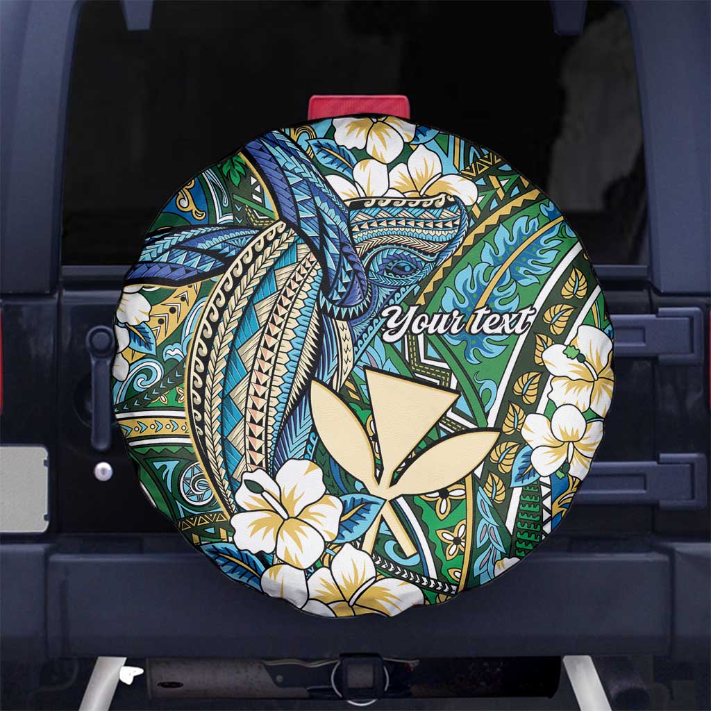 Personalised Hawaii Tribal Humpback Whale Spare Tire Cover Omaomao Hibiscus Seamless Pattern LT9 No hole Green - Polynesian Pride