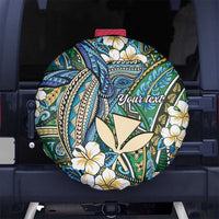 Personalised Hawaii Tribal Humpback Whale Spare Tire Cover Omaomao Hibiscus Seamless Pattern LT9 No hole Green - Polynesian Pride