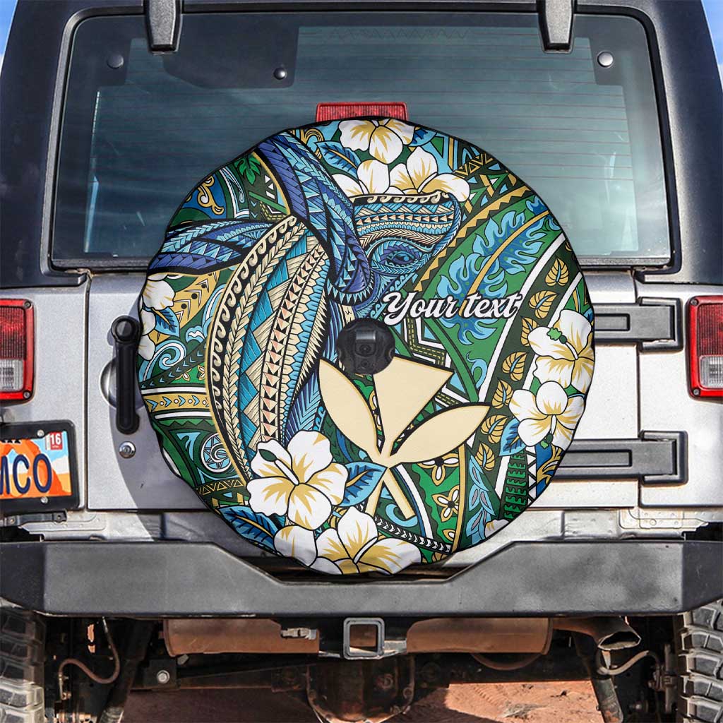 Personalised Hawaii Tribal Humpback Whale Spare Tire Cover Omaomao Hibiscus Seamless Pattern LT9 Green - Polynesian Pride