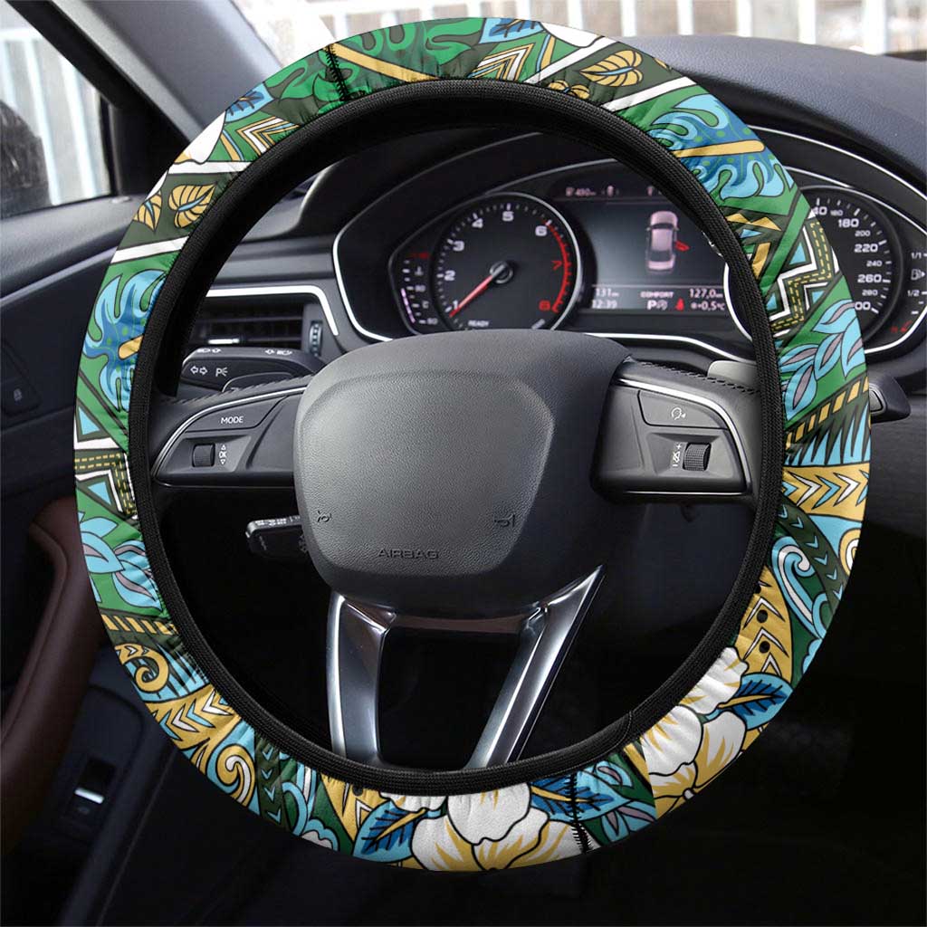 Hawaii Tribal Humpback Whale Steering Wheel Cover Omaomao Hibiscus Seamless Pattern LT9 - Polynesian Pride