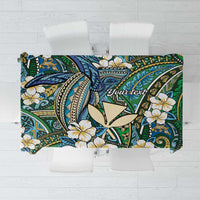 Personalised Hawaii Tribal Humpback Whale Tablecloth Omaomao Hibiscus Seamless Pattern LT9 Green - Polynesian Pride