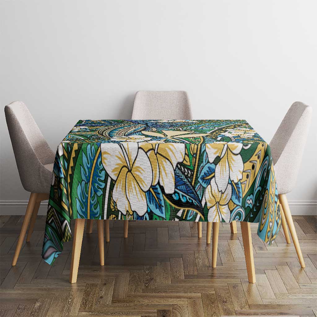 Personalised Hawaii Tribal Humpback Whale Tablecloth Omaomao Hibiscus Seamless Pattern LT9 - Polynesian Pride