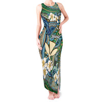 Personalised Hawaii Tribal Humpback Whale Tank Maxi Dress Omaomao Hibiscus Seamless Pattern LT9 Women Green - Polynesian Pride