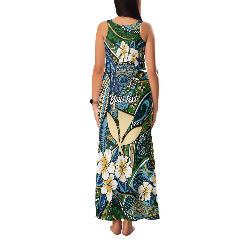Personalised Hawaii Tribal Humpback Whale Tank Maxi Dress Omaomao Hibiscus Seamless Pattern LT9 - Polynesian Pride