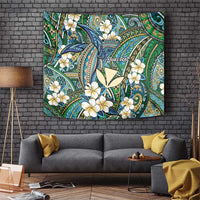 Personalised Hawaii Tribal Humpback Whale Tapestry Omaomao Hibiscus Seamless Pattern LT9 Green - Polynesian Pride
