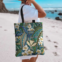 Personalised Hawaii Tribal Humpback Whale Tote Bag Omaomao Hibiscus Seamless Pattern LT9 - Polynesian Pride