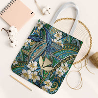 Personalised Hawaii Tribal Humpback Whale Tote Bag Omaomao Hibiscus Seamless Pattern LT9 White Strap One Size Green - Polynesian Pride