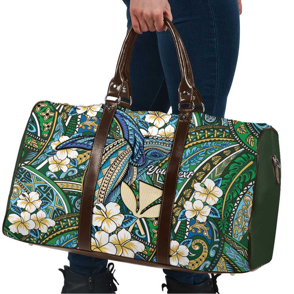 Personalised Hawaii Tribal Humpback Whale Travel Bag Omaomao Hibiscus Seamless Pattern LT9 - Polynesian Pride