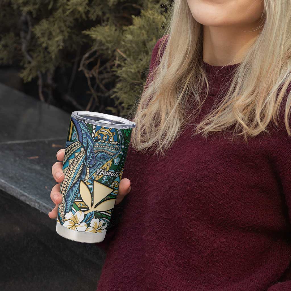 Personalised Hawaii Tribal Humpback Whale Tumbler Cup Omaomao Hibiscus Seamless Pattern