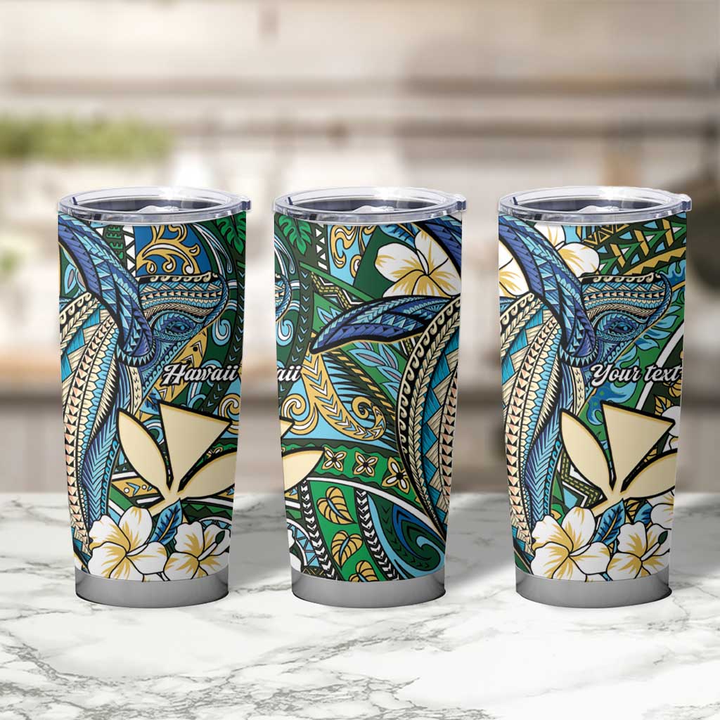 Personalised Hawaii Tribal Humpback Whale Tumbler Cup Omaomao Hibiscus Seamless Pattern
