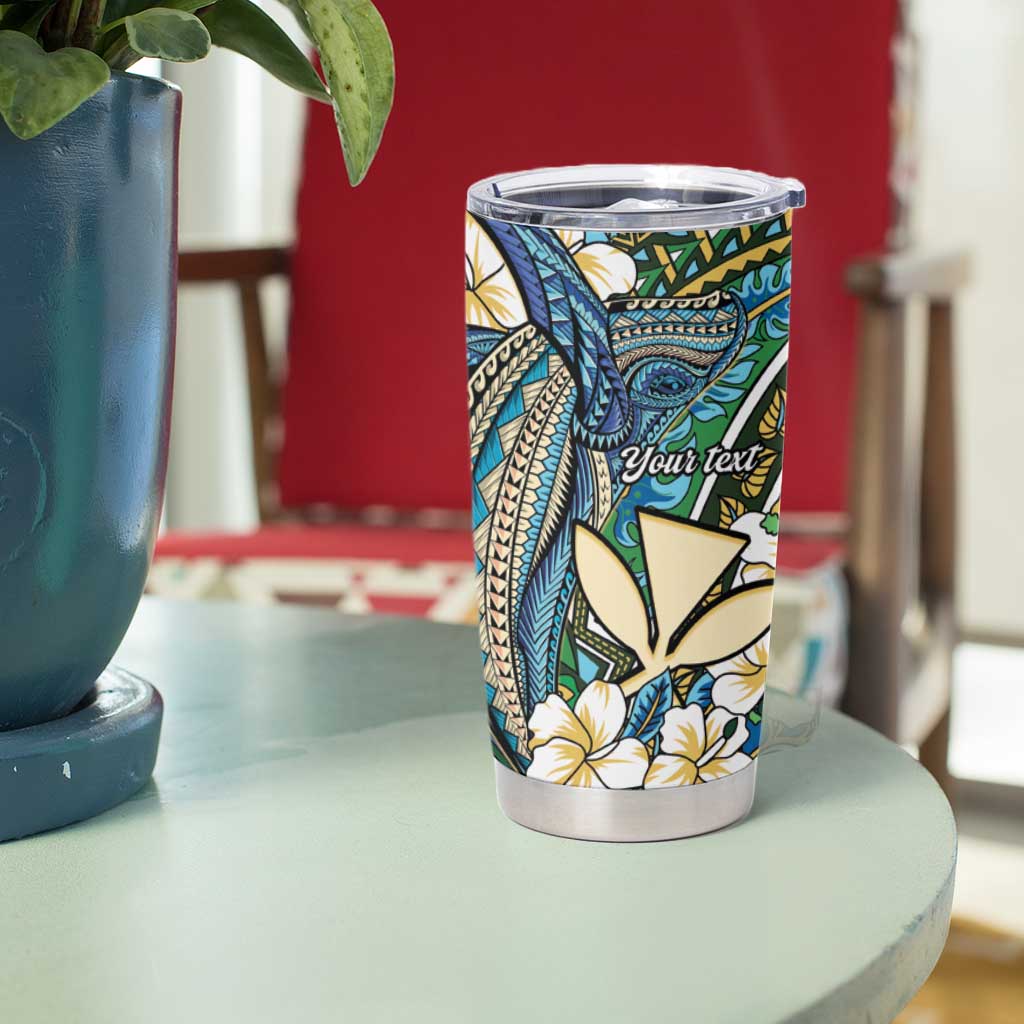 Personalised Hawaii Tribal Humpback Whale Tumbler Cup Omaomao Hibiscus Seamless Pattern