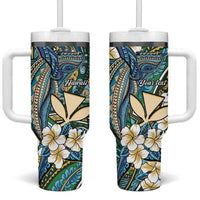 Personalised Hawaii Tribal Humpback Whale Tumbler With Handle Omaomao Hibiscus Seamless Pattern LT9 One Size: 40 oz Green - Polynesian Pride