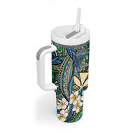 Personalised Hawaii Tribal Humpback Whale Tumbler With Handle Omaomao Hibiscus Seamless Pattern LT9 - Polynesian Pride