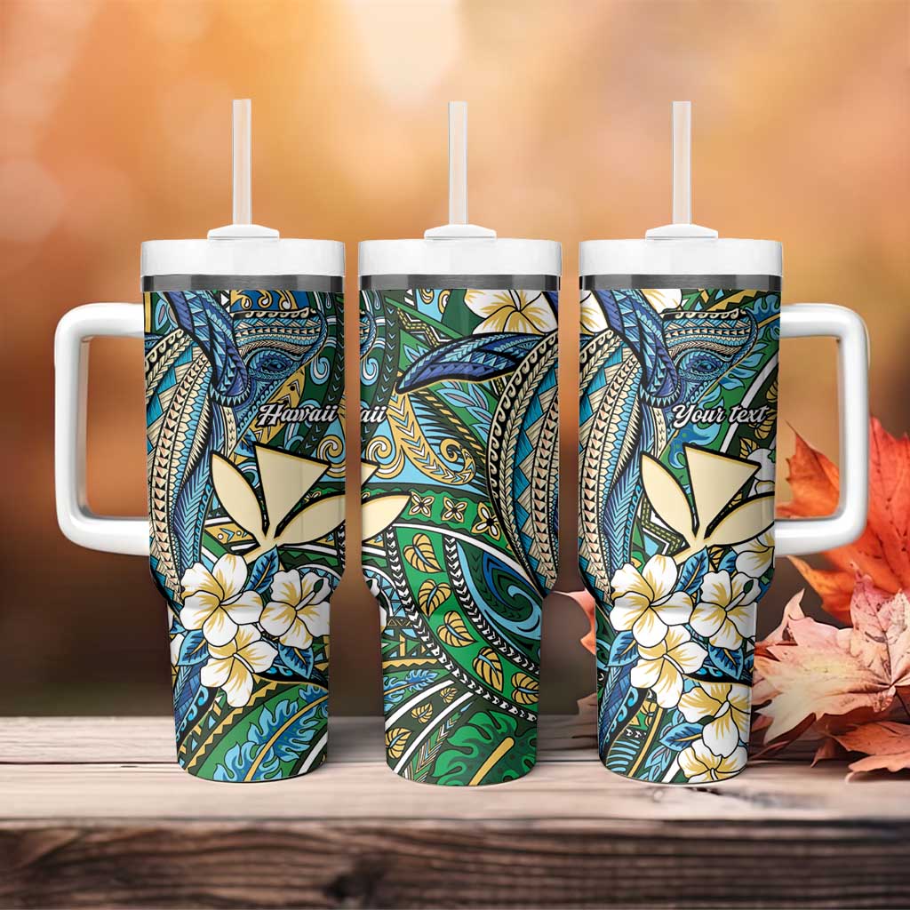 Personalised Hawaii Tribal Humpback Whale Tumbler With Handle Omaomao Hibiscus Seamless Pattern LT9 - Polynesian Pride