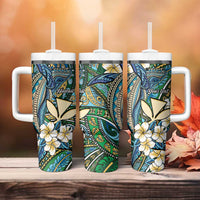 Personalised Hawaii Tribal Humpback Whale Tumbler With Handle Omaomao Hibiscus Seamless Pattern LT9 - Polynesian Pride