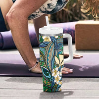 Personalised Hawaii Tribal Humpback Whale Tumbler With Handle Omaomao Hibiscus Seamless Pattern LT9 - Polynesian Pride