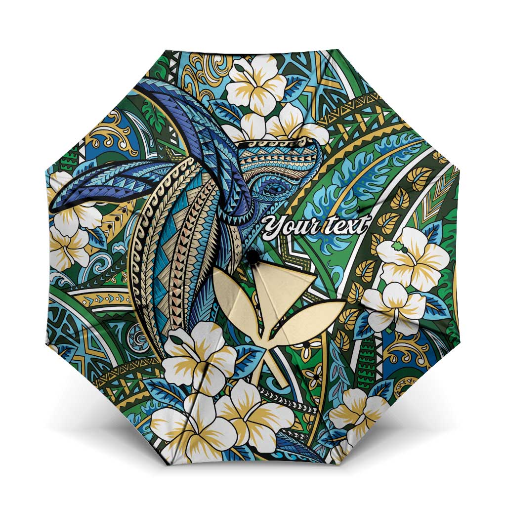 Personalised Hawaii Tribal Humpback Whale Umbrella Omaomao Hibiscus Seamless Pattern LT9 One Size Folded 11.42 inch Opened Diameter 37.4 inch Green - Polynesian Pride