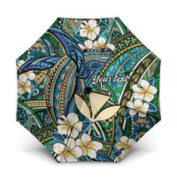 Personalised Hawaii Tribal Humpback Whale Umbrella Omaomao Hibiscus Seamless Pattern LT9 One Size Folded 11.42 inch Opened Diameter 37.4 inch Green - Polynesian Pride