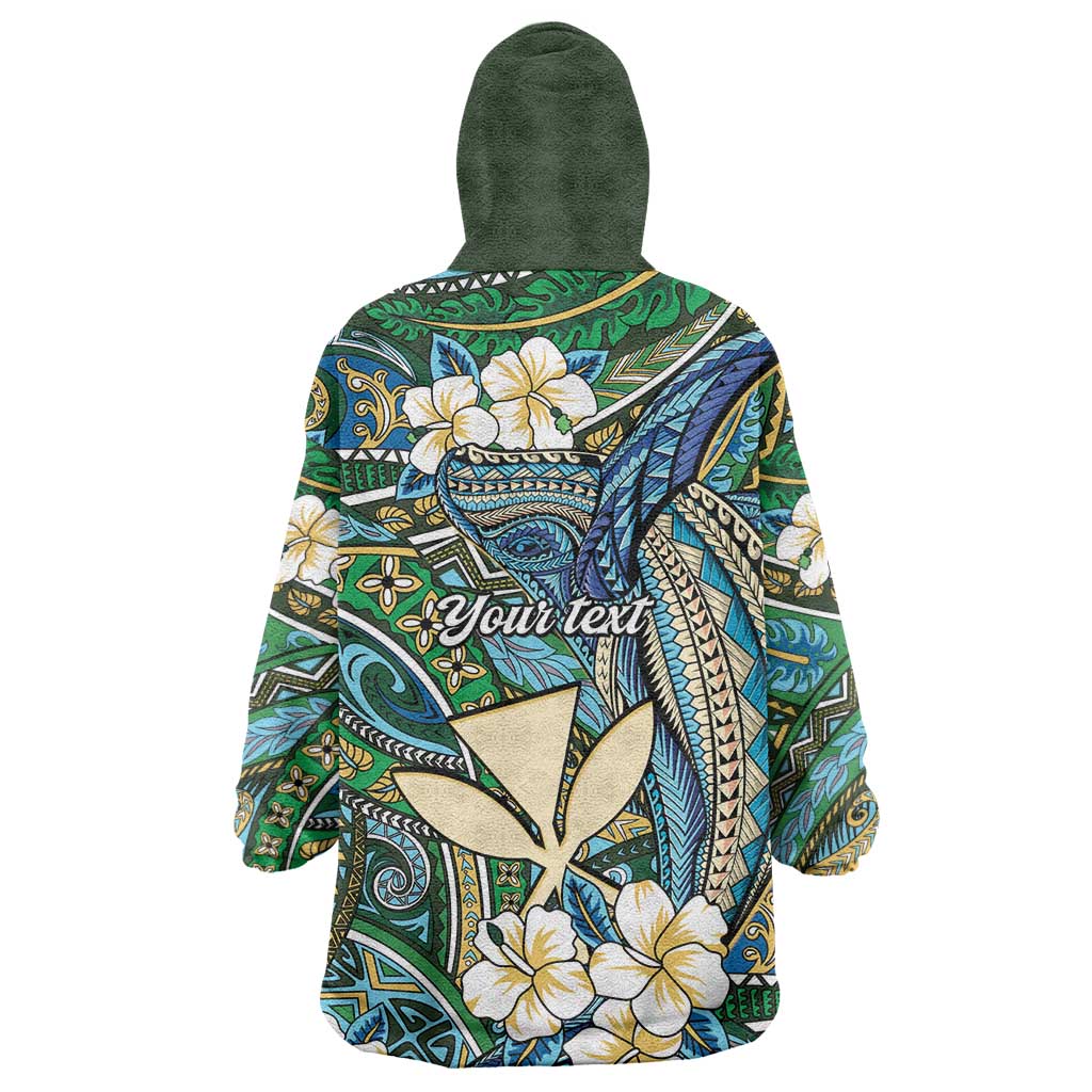 Personalised Hawaii Tribal Humpback Whale Wearable Blanket Hoodie Omaomao Hibiscus Seamless Pattern