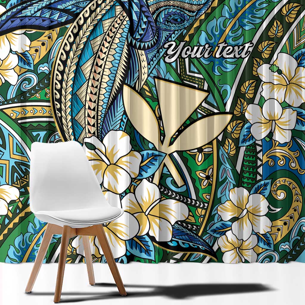 Personalised Hawaii Tribal Humpback Whale Window Curtain Omaomao Hibiscus Seamless Pattern LT9 - Polynesian Pride