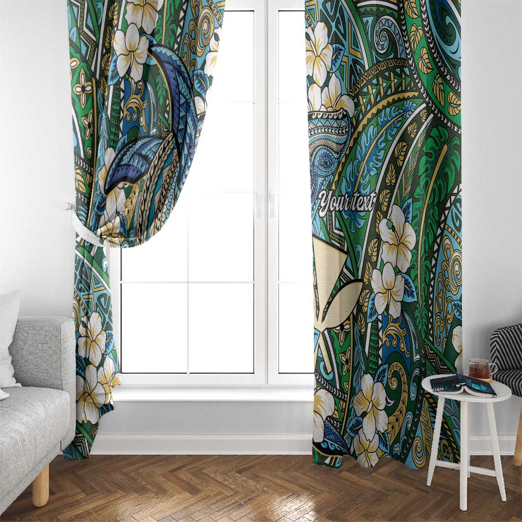 Personalised Hawaii Tribal Humpback Whale Window Curtain Omaomao Hibiscus Seamless Pattern LT9 - Polynesian Pride