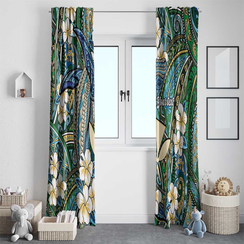 Personalised Hawaii Tribal Humpback Whale Window Curtain Omaomao Hibiscus Seamless Pattern LT9 - Polynesian Pride