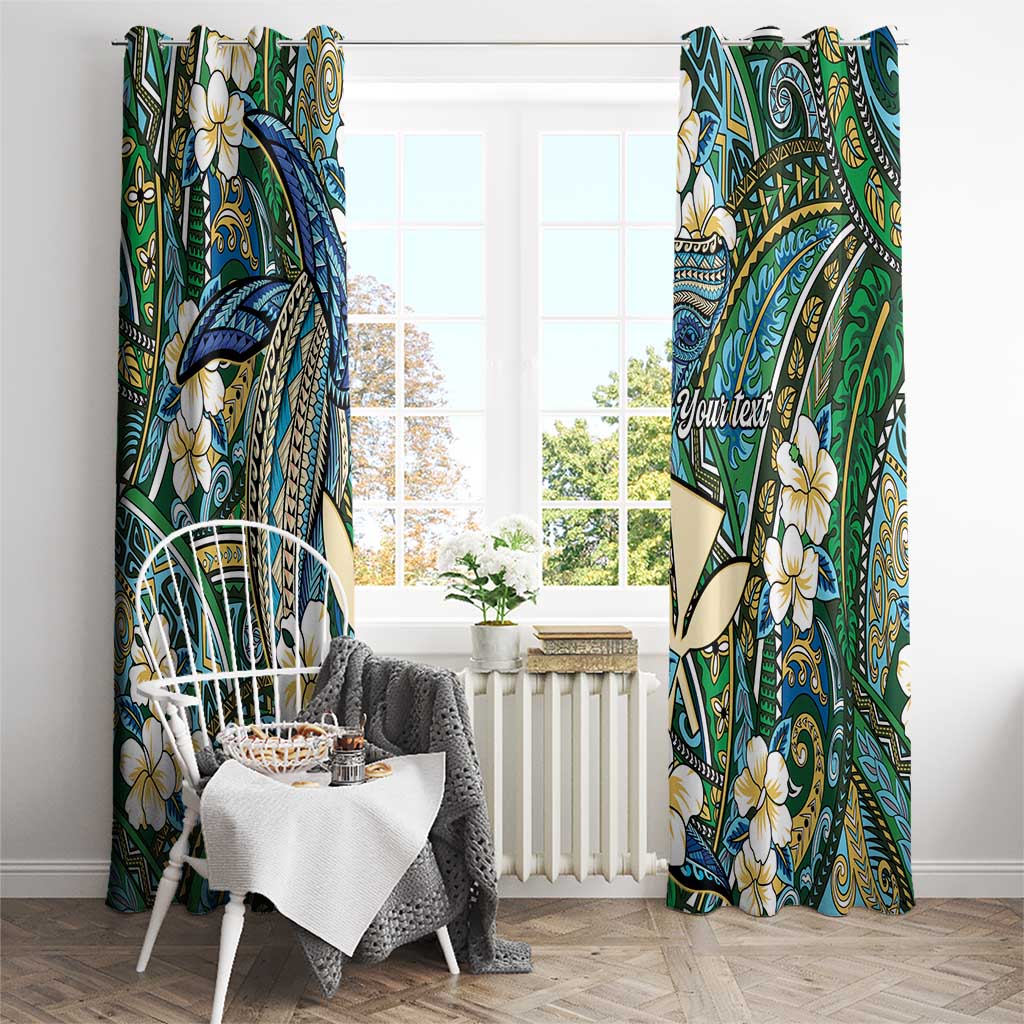 Personalised Hawaii Tribal Humpback Whale Window Curtain Omaomao Hibiscus Seamless Pattern LT9 - Polynesian Pride