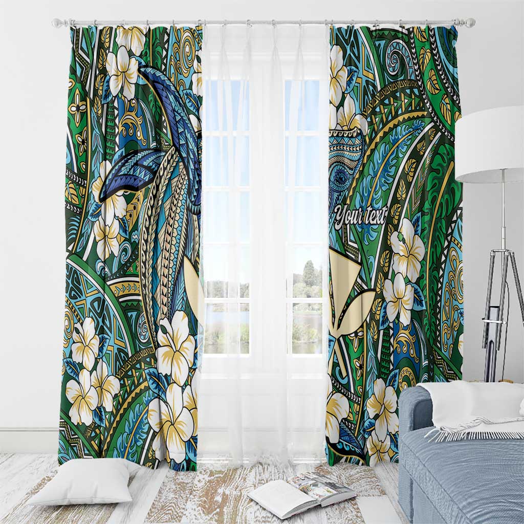 Personalised Hawaii Tribal Humpback Whale Window Curtain Omaomao Hibiscus Seamless Pattern LT9 - Polynesian Pride