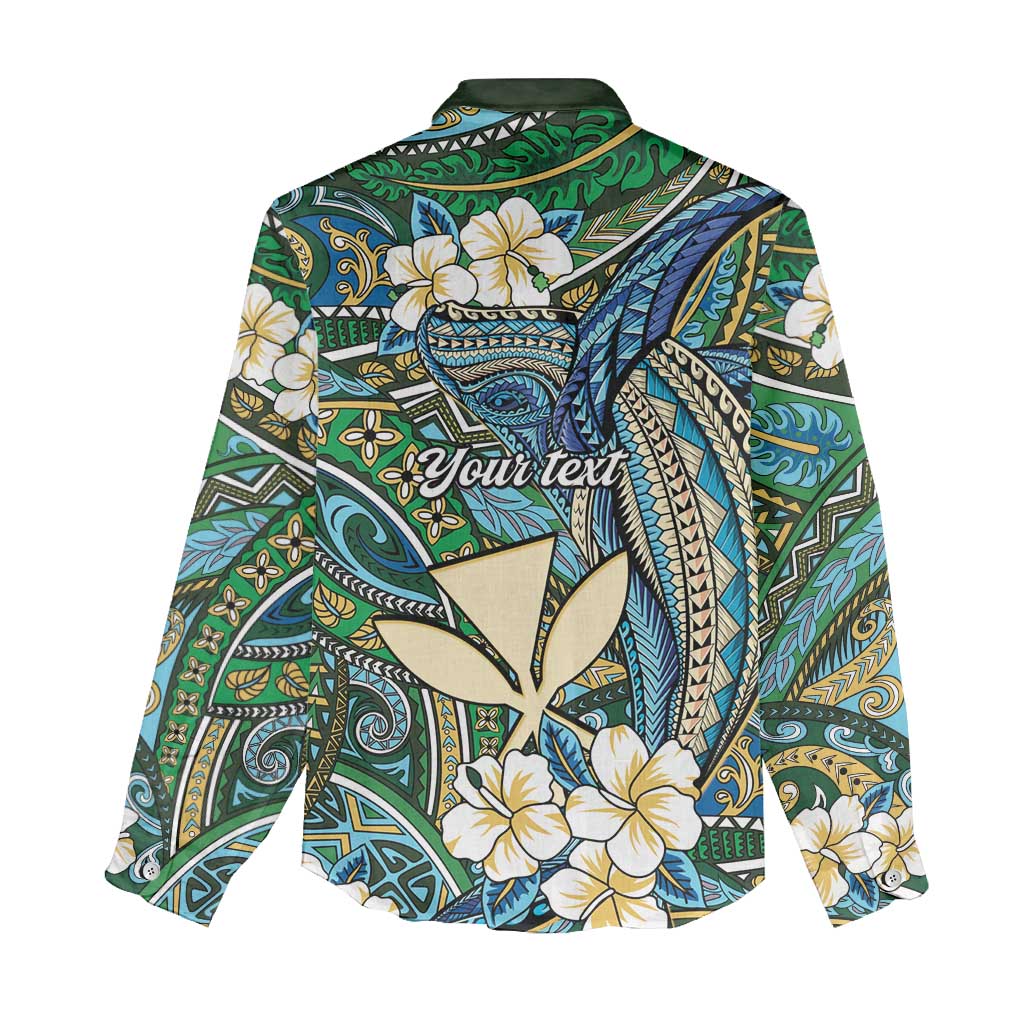 Personalised Hawaii Tribal Humpback Whale Women Casual Shirt Omaomao Hibiscus Seamless Pattern LT9 - Polynesian Pride