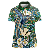 Personalised Hawaii Tribal Humpback Whale Women Polo Shirt Omaomao Hibiscus Seamless Pattern LT9 Female Green - Polynesian Pride