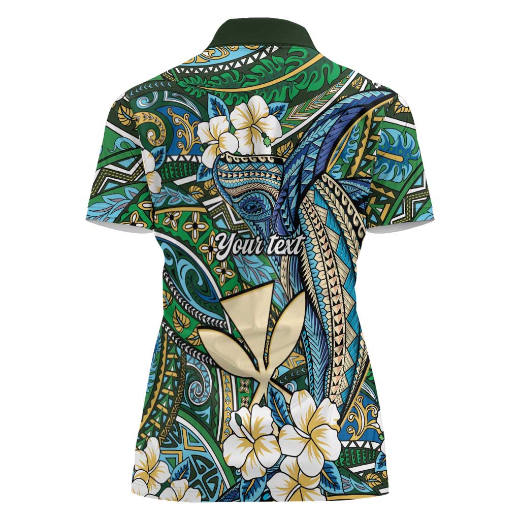 Personalised Hawaii Tribal Humpback Whale Women Polo Shirt Omaomao Hibiscus Seamless Pattern LT9 - Polynesian Pride