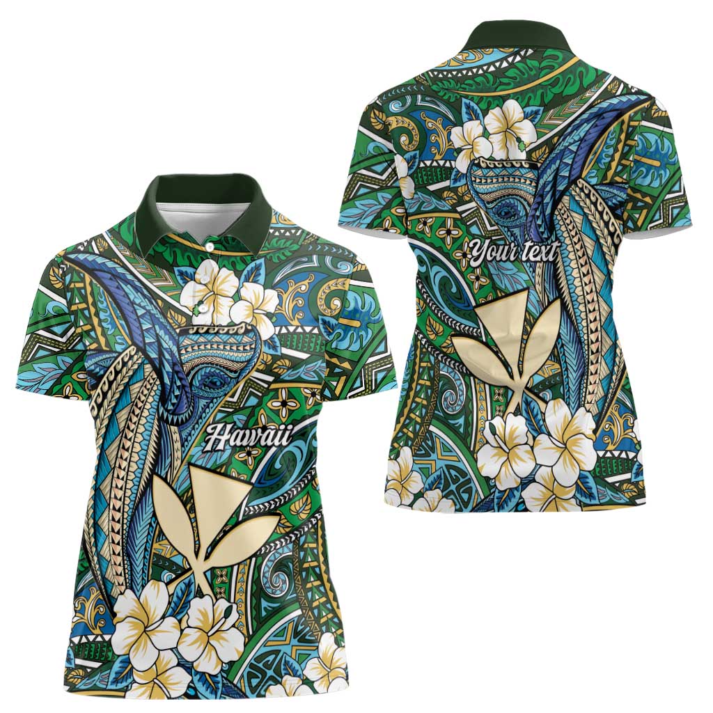 Personalised Hawaii Tribal Humpback Whale Women Polo Shirt Omaomao Hibiscus Seamless Pattern LT9 - Polynesian Pride