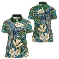 Personalised Hawaii Tribal Humpback Whale Women Polo Shirt Omaomao Hibiscus Seamless Pattern LT9 - Polynesian Pride