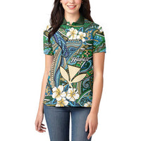Personalised Hawaii Tribal Humpback Whale Women Polo Shirt Omaomao Hibiscus Seamless Pattern LT9 - Polynesian Pride