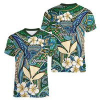 Personalised Hawaii Tribal Humpback Whale Women V-Neck T-Shirt Omaomao Hibiscus Seamless Pattern LT9 - Polynesian Pride