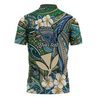 Personalised Hawaii Tribal Humpback Whale Zipper Polo Shirt Omaomao Hibiscus Seamless Pattern LT9 - Polynesian Pride