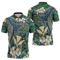 Personalised Hawaii Tribal Humpback Whale Zipper Polo Shirt Omaomao Hibiscus Seamless Pattern LT9 - Polynesian Pride